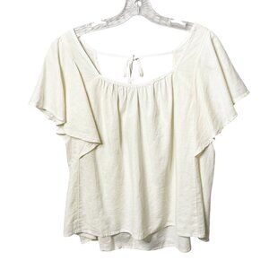 NWT Old Navy Linen Blend Pale Yellow Flutter Sleeve Tie Back Blouse Womens Sz XL